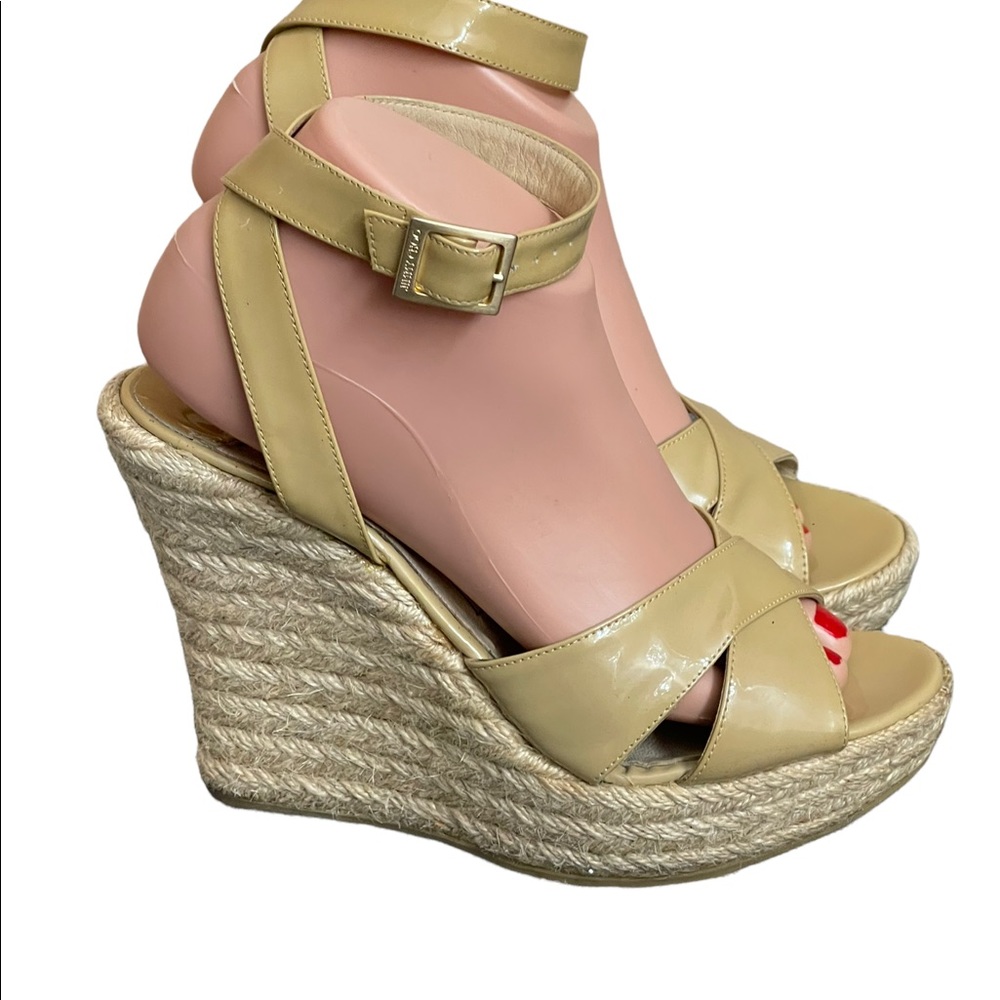 JIMMY CHOO PHOENIX WEDGE ESPADRILLES beige size 38.5